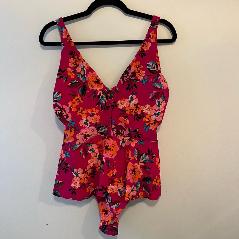 Skinny Dippers Hot House Too Too Plunge Skirt One Piece Swimsuit Pink Floral XL - Picture 4 of 13